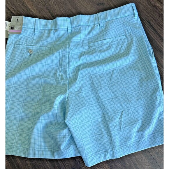 PGA TOUR Men's Check Print Performance Stretch 8" Golf Shorts Cyan Blue 38 - Picture 6 of 7